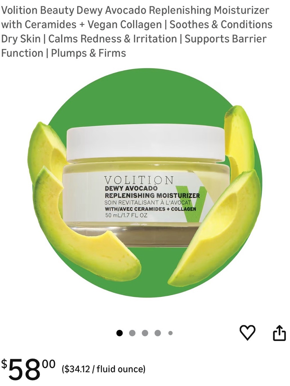 Volition Dewy Avocado Replenishing Moisturizer — Green